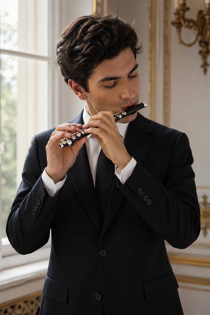 Jeune homme adulte jouant du piccolo