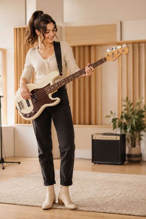 Une femme jouant de la basse